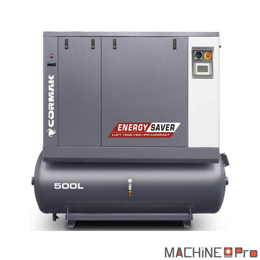 Compresseur à vis LUFT 1500 VSDPM COMPACT CORMAK + Sécheur d'air N10S intégré + cuve de 500 L - Gamme Energy Saver Cormak