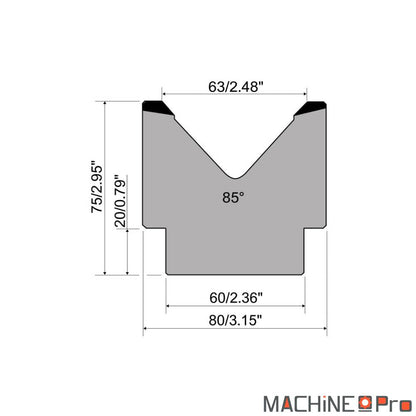 Matrice de pliage Promecam M75.85.63 pour presse plieuse Nargesa PP200CNC