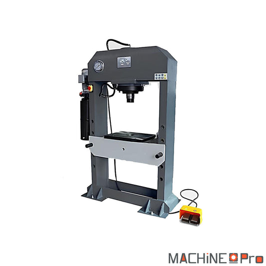 Presse électrohydraulique 50 tonnes MetalPro HP-50 sur châssis mécano-soudé avec table coulissante et pédalier