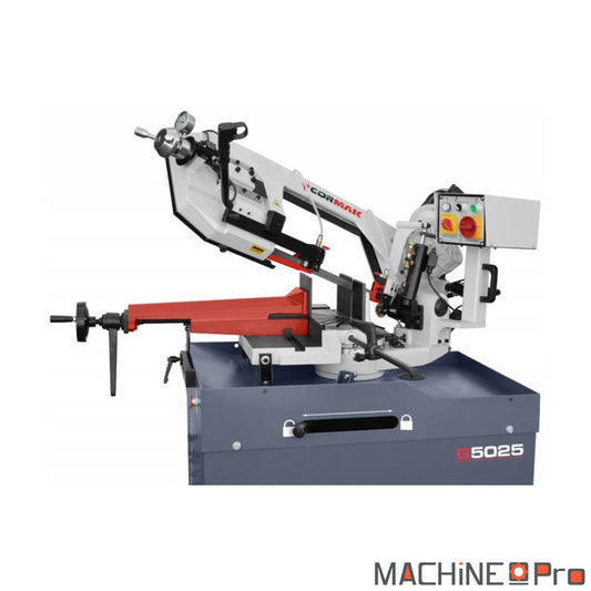 Scie à ruban CORMAK G5025 détail tête de coupe et bras hydraulique