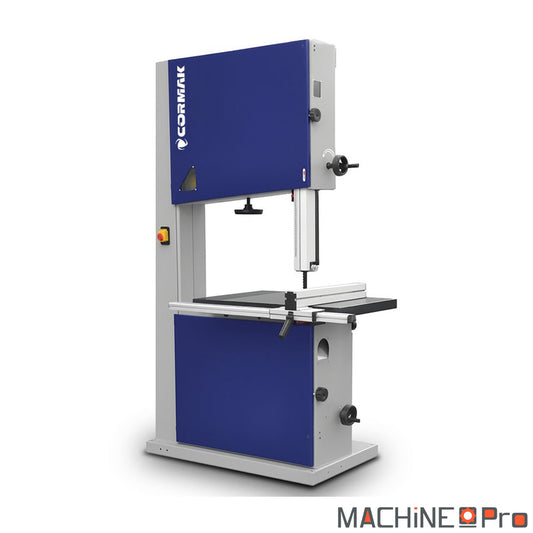 Scie à ruban verticale CORMAK HBS700 400V vue trois quarts avec table fonte inclinable