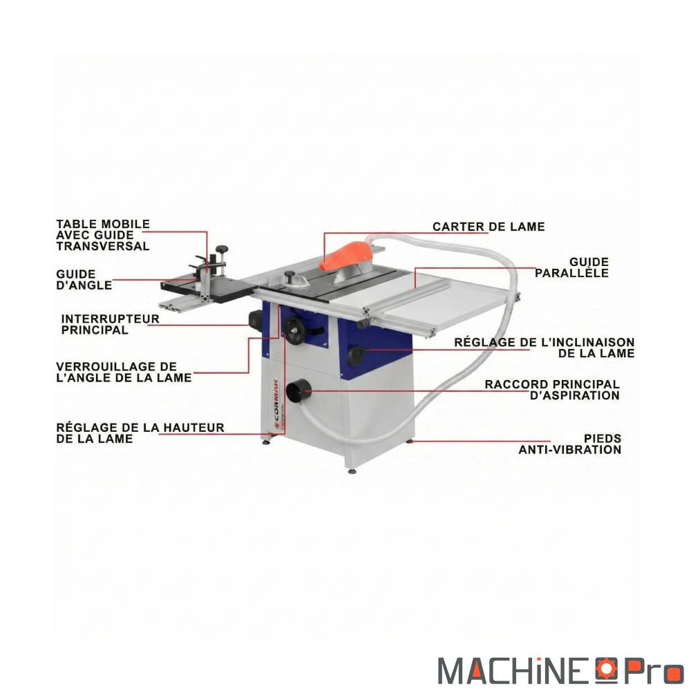 Scie circulaire sur table CORMAK TS250CL - 400V - 12