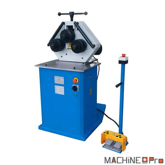 Cintreuse 3 galets MetalPro RBM 30 HV vue trois quarts avec galets standard et pédalier 230 V monophasé 0,75 kW