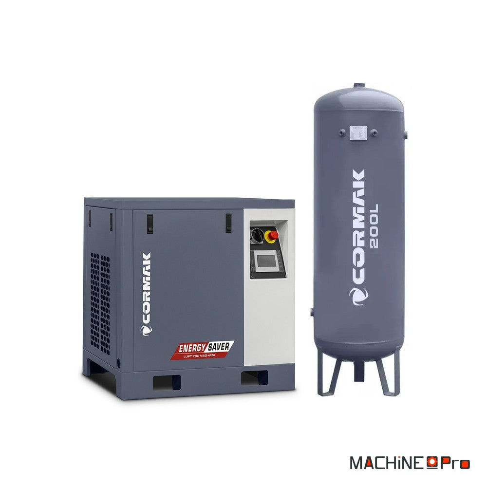 Compresseur à vis sur cuve verticale 200 L CORMAK LUFT 700 VSD+PM 400V-2
