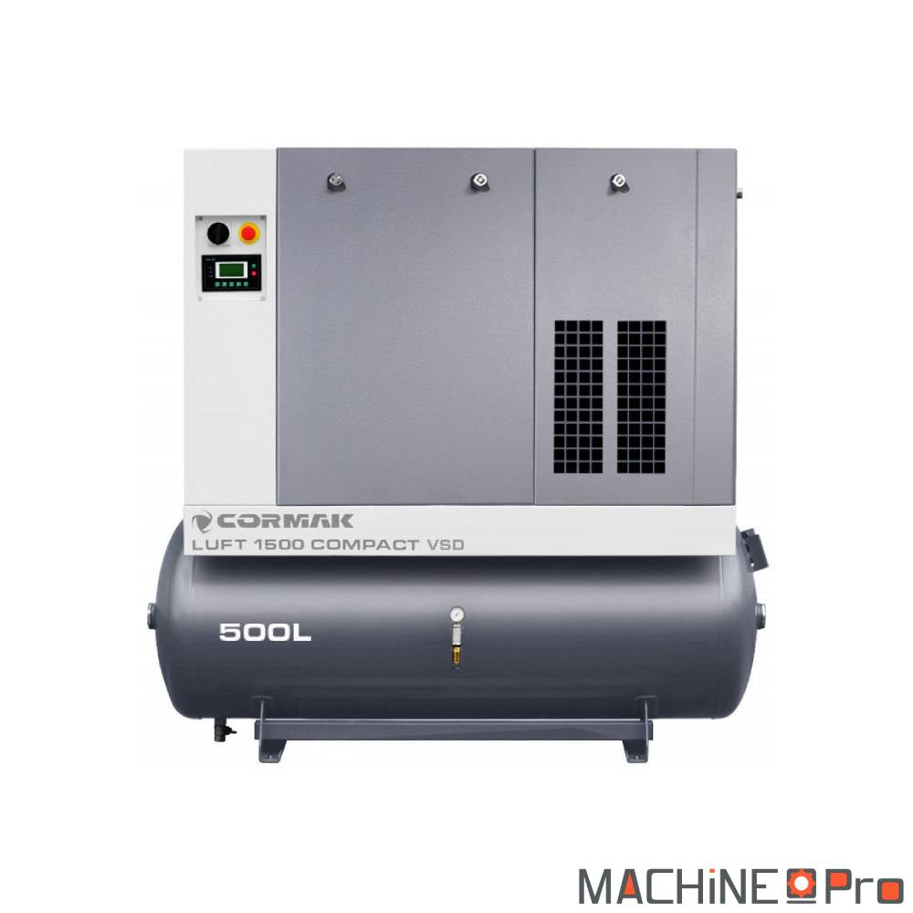 Vue détail unité de compression vis LUFT 1500 moteur 11 kW classe IE3 variateur VSD