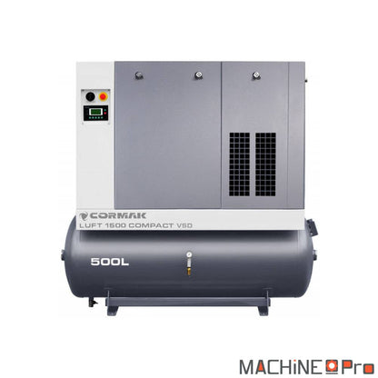 Vue détail unité de compression vis LUFT 1500 moteur 11 kW classe IE3 variateur VSD