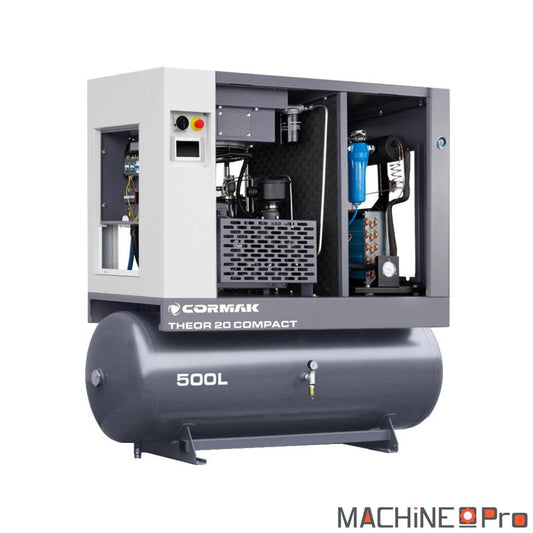 Compresseur à vis silencieux CORMAK THEOR 20 COMPACT INVERTER + Sécheur frigorifique N20S + Cylindre 500l MachinePro