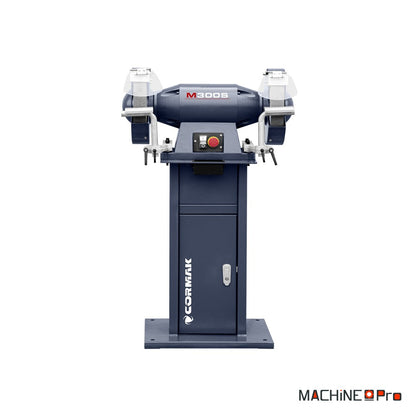Touret à meuler industriel à double disque CORMAK M300S + aspiration pour copeaux métalliques MDC750-3